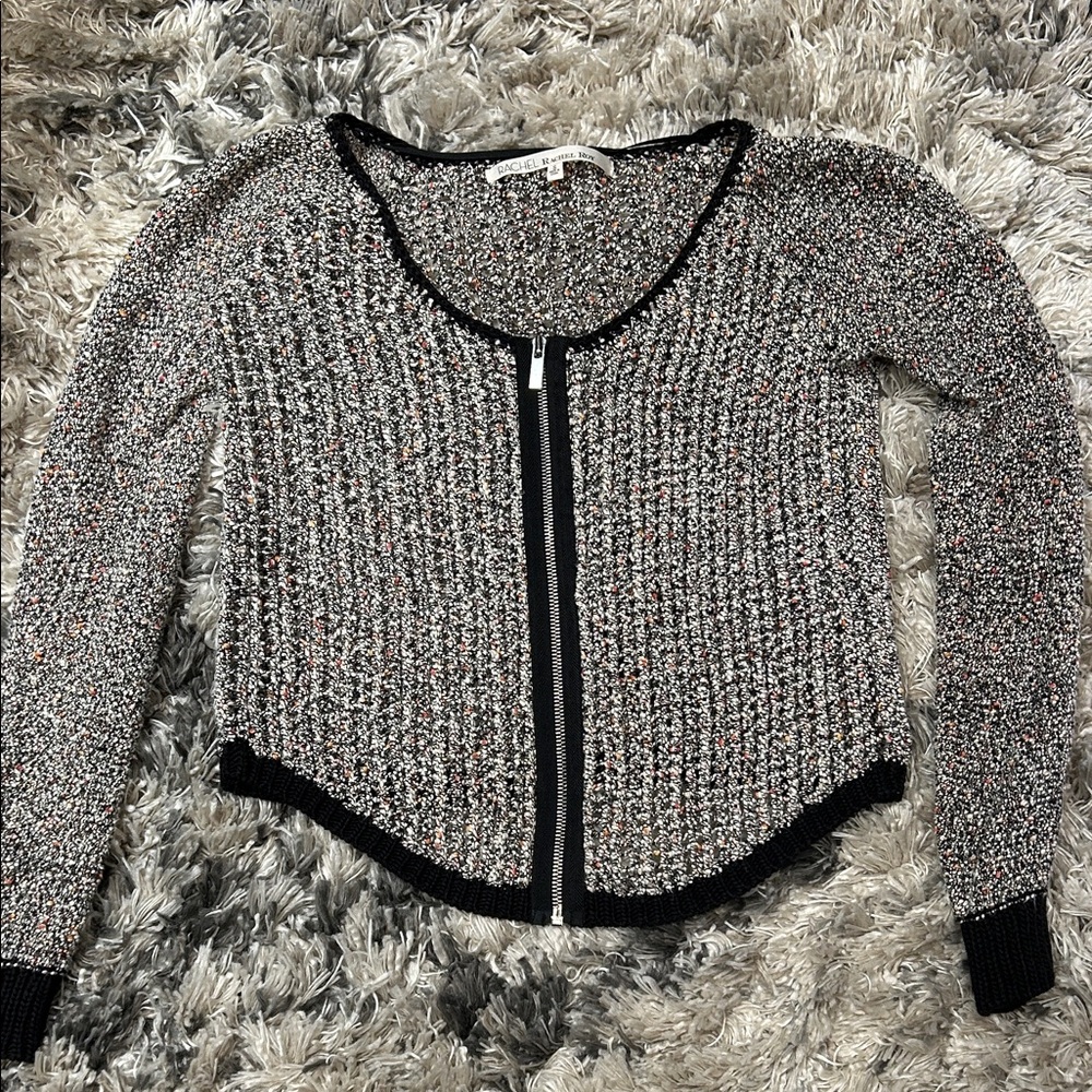 RACHEL Rachel Roy Black and White Textured Cardigan speckled size small